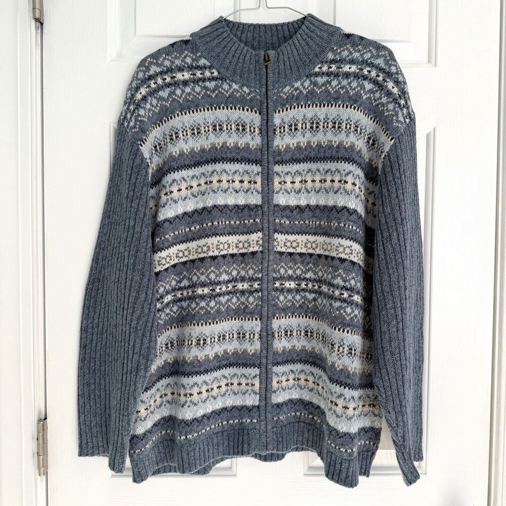 Vintage Casual Corner AnnexFair Isle Zip Sweater 1X Blue Cotton Ramie Knit